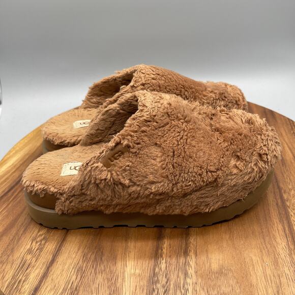 UGG Fuzz Sugar Slide Womens Size 9 Brown Plush Comfort Casual Slip On Slippers - Picture 1 of 8